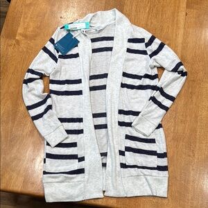 Market & Spruce White and Blue Striped Cardigan Sweater